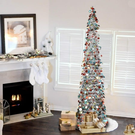 Spiral Colorful Sequin Tinsel Artificial Pencil Christmas Tree