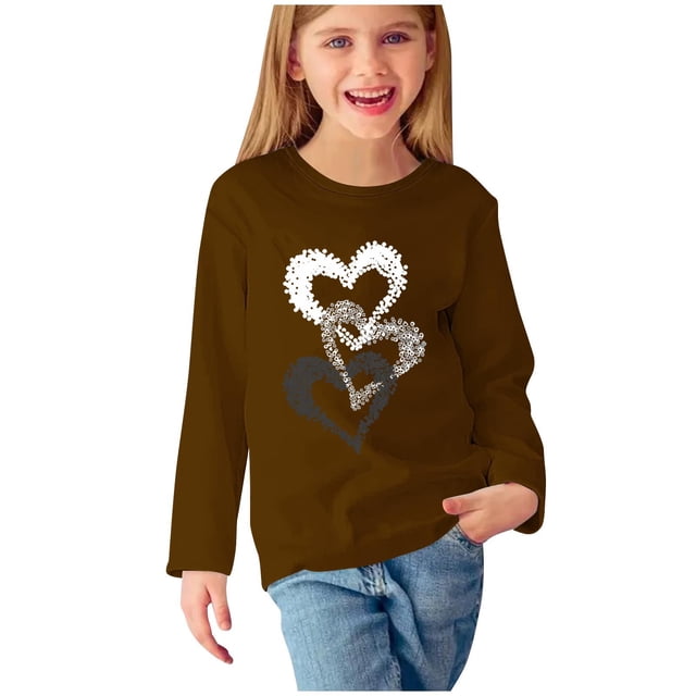 MeetoTime Hauts à Manches Longues pour Filles Col Rond Imprimé Saint-Valentin Tunique Habillée Pull pour Enfants
