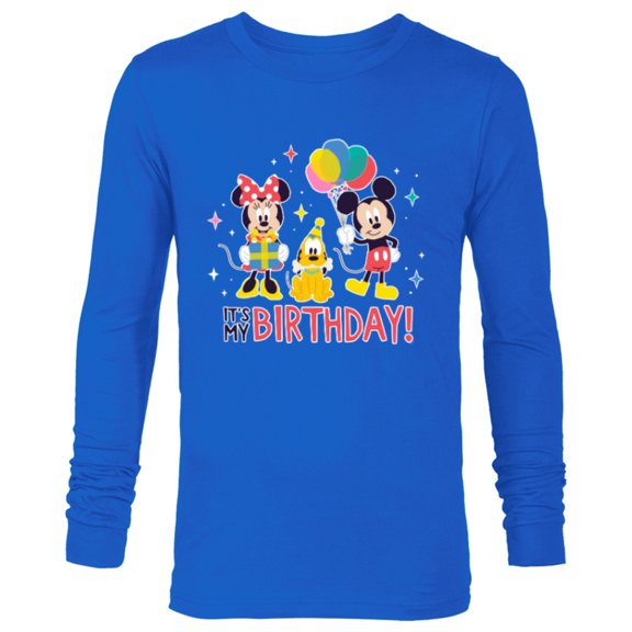 Disney Mickey Mouse Minnie and Pluto It’s My Birthday Cute - Long Sleeve T-Shirt for Men - Customized-Navy