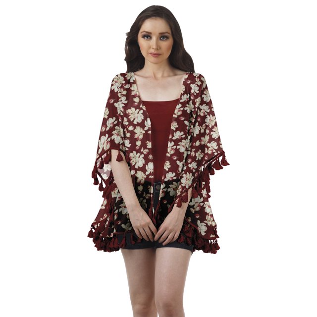 Moomaya Vêtements de Plage Imprimés pour Femmes Boléro à Franges Cache-Maillot Cardigan