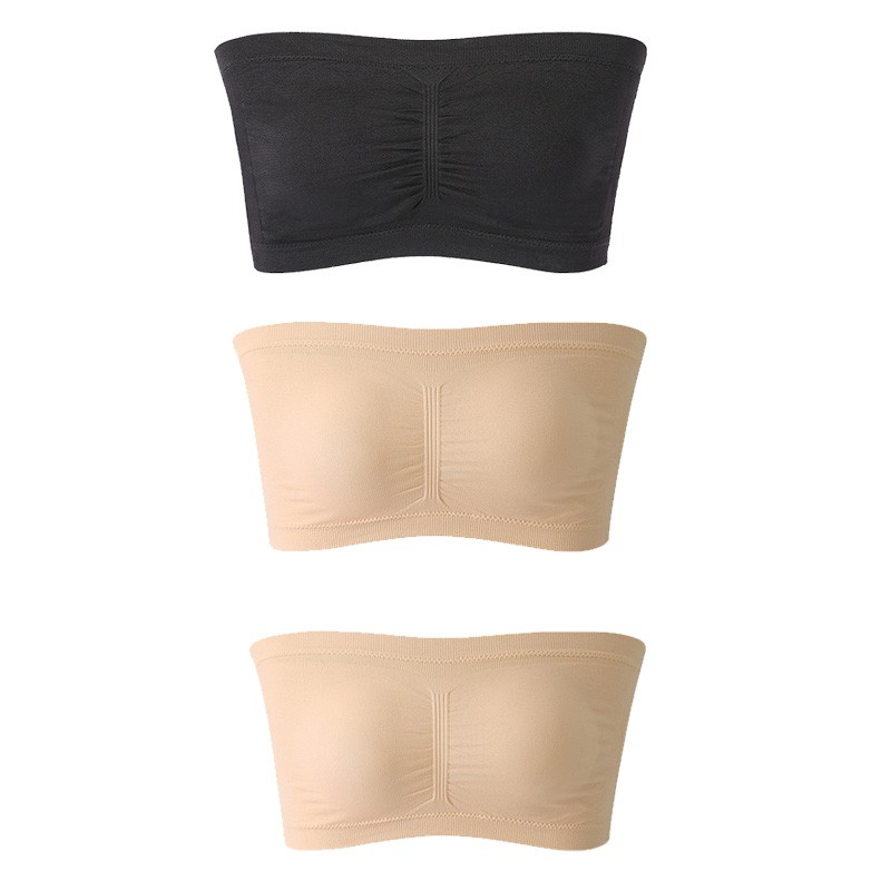 hoksml Women Plus Size Strapless Bra Stealth Bandage Brassiere Wire Free  Top Bra Everyday Underwear 3PC 