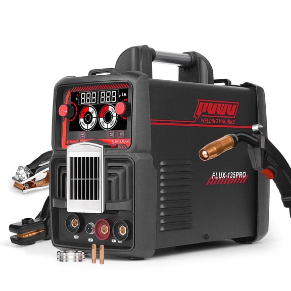 Puwu 135Amp 110V 3-in-1 MIG Welder, Gasless/Flux MIG/Lift TIG/Stick/MMA with Digital LED（Black）