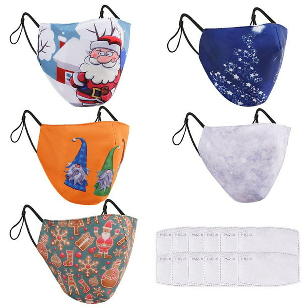 Christmas Face Mask with Filter Reusable Washable Cloth Dust Mouth Bandana Face Cover