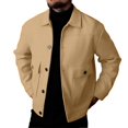 thumbnail image 4 of LODIENY Men Tweed Jacket Fleece Shacket Button Down Collared Jackets Warm Winter Coat Long Sleeve Fall Outerwear with Flap Pockets for Casual Daily Khaki XL, 4 of 6