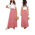 thumbnail image 6 of Seyurigaoka Women Summer Bohemian Maxi Skirt Ruffled Hem Geometric Print Elastic High Waist A-Line Skirt for Women Beaches Club Streetwear, 6 of 9