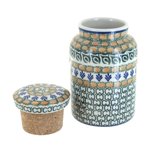 Blue Rose Polish Pottery Herb Garden Canister with Cork Top