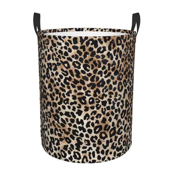 PHELIKA Leopard Print 03 Laundry Basket 65L Large Foldable Round for Dirty Clothes Toy Storage