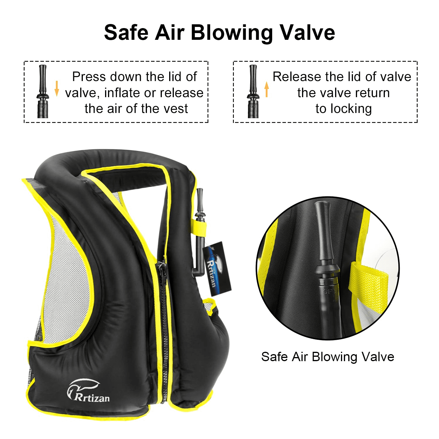 Rrtizan Adults Inflatable Swim Vest, Portable Snorkel Vest for Men/Women, Buoyancy Aid Jackets, Black, S/M