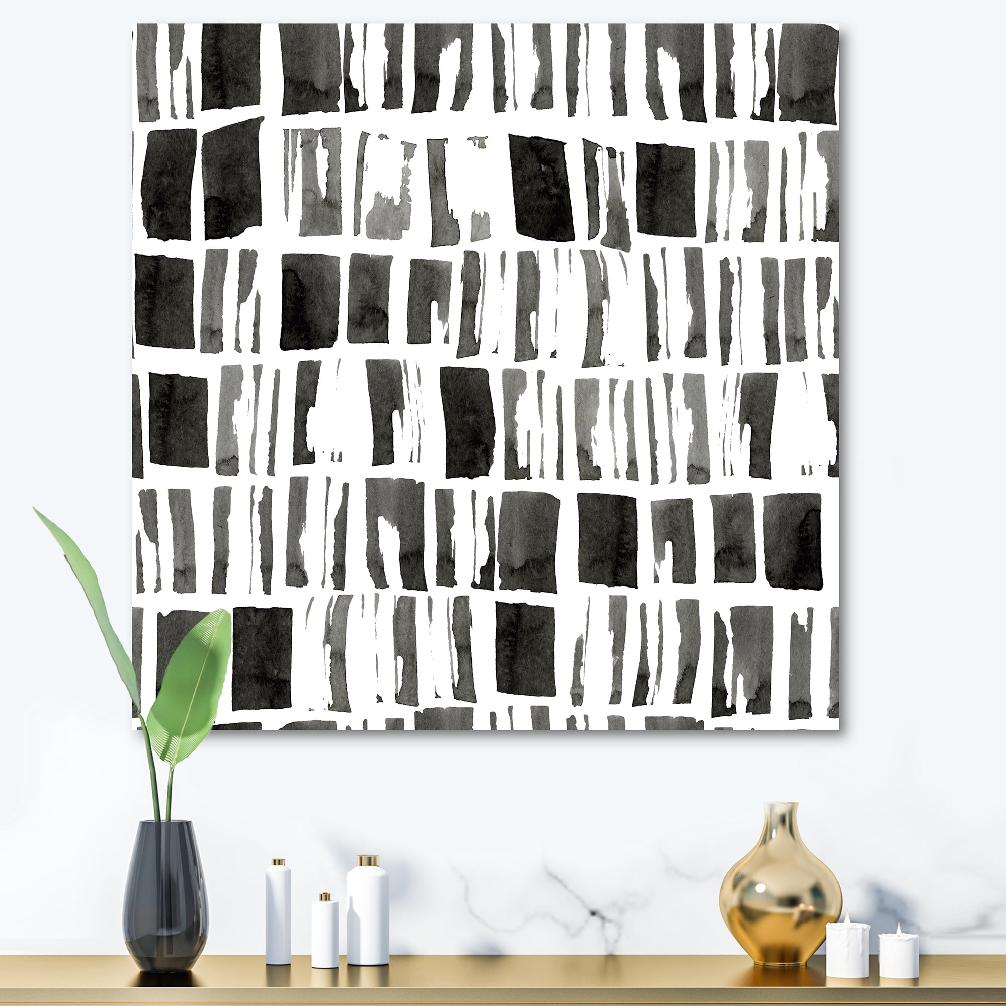 Designart ' Abstract Black and White Bricks ' Modern Canvas Wall Art Print