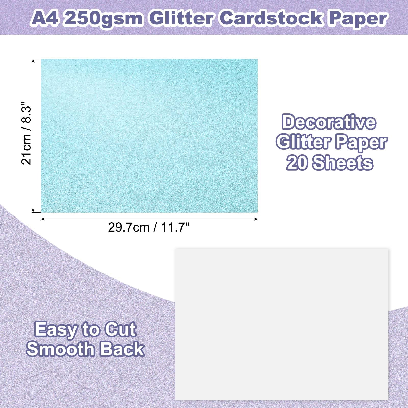 20Sheets Lake Blue Glitter Cardstock, 8.3x11.7 in A4 Glitter Paper Card Stock Shiny Scrapbook 250gsm Sparkly Paper Large Shimmer for Crafts Scrapbook DIY Art Wedding Party