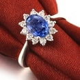 thumbnail image 4 of Flower Design Exquisite 8x6mm Oval Shape Blue Sapphire And Moissanite Diamond Engagement Ring in 10k White Gold, 4 of 5