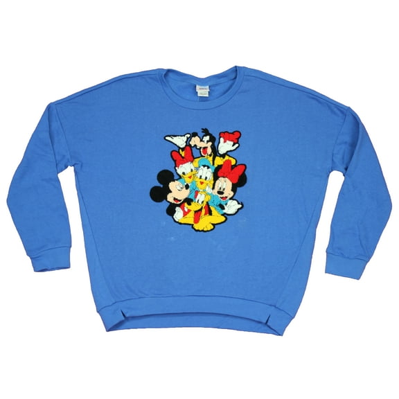 Disney Crewneck Girls Juniors Sweatshirt - Raised Patch Goofy Donald Mickey Mouse & More (Small)