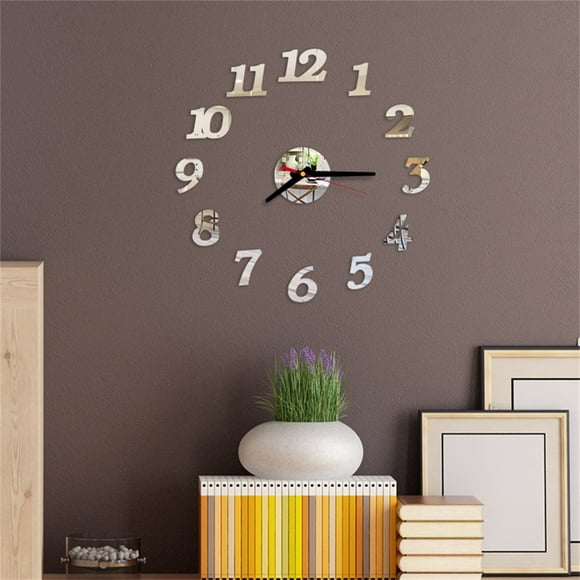 EGNMCR Réveils pour Chambres, Horloges pour Salon Bricolage Chiffres Romains Autocollant Mural Miroir en Acrylique Horloge Décoration Maison Décalcomanies Murales Horloge en Acrylique