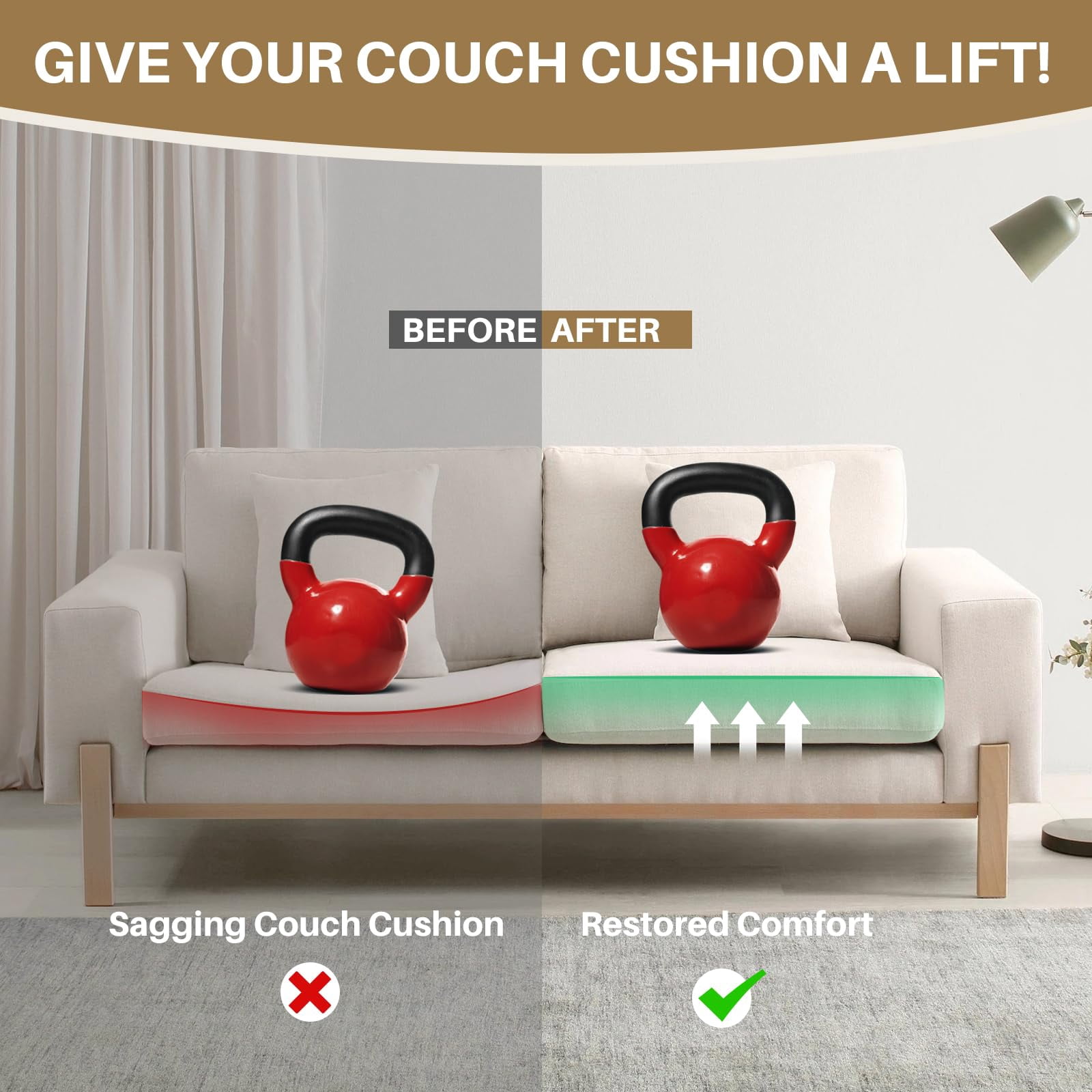 Sellmazon Couch Cushion Support for Sagging Cushions 20''x20'', Two in One Sofa Cushion Support to Repair Sagging Seats, Lift Saggy Seats, Extend Couch's Life, Blue & Grey 1PC