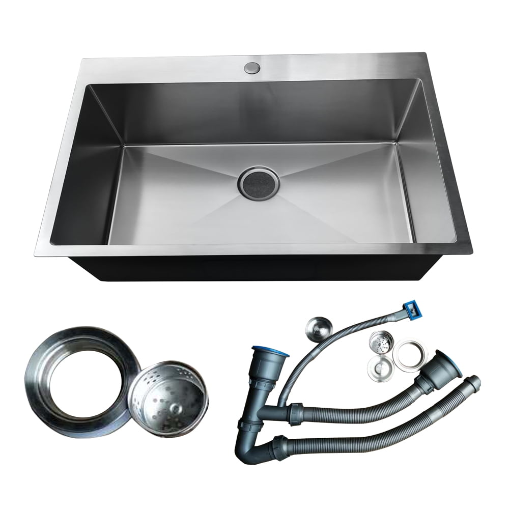 33 Inch Single Bowl Stainless Steel Kitchen Sink 201 Gauge Top Mount, 33x22x9 Farmhouse RV Sink with Draining Accessories for Kitchen Remodel, Travel Trailer, Garage, Workshop and Laundry Room