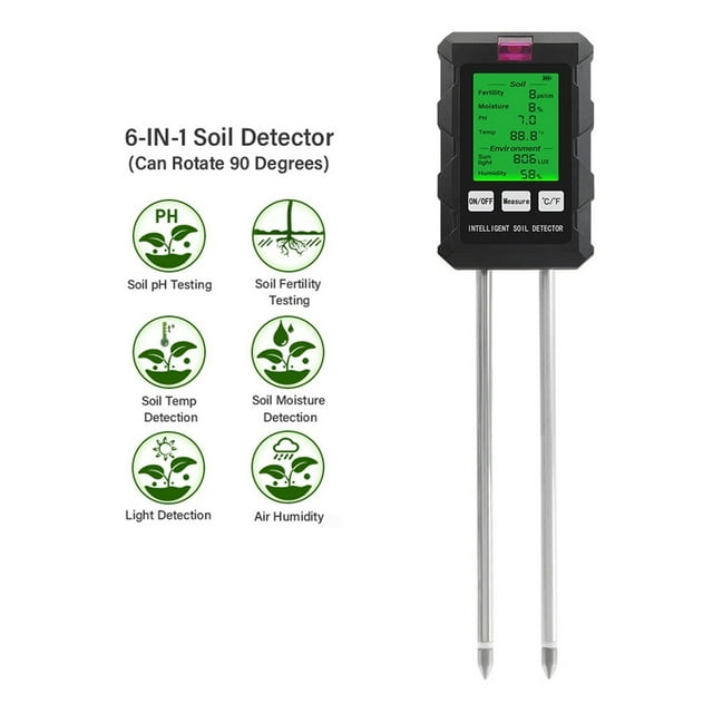 Soil PH Meter Digital Soil Moisture Fertility Light Temp Humidity Tester Accurate Analyzer for Garden, Plants, Lawn ,Upgraded Testing Structure