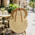 thumbnail image 6 of Dtchengua Round Rattan Bag, 16" Hand-woven Wicker Basket Purse, Boho Crossbody Handbag With Strap Handle, Retro Summer Beach Straw Tote Clutch for Women, 6 of 7