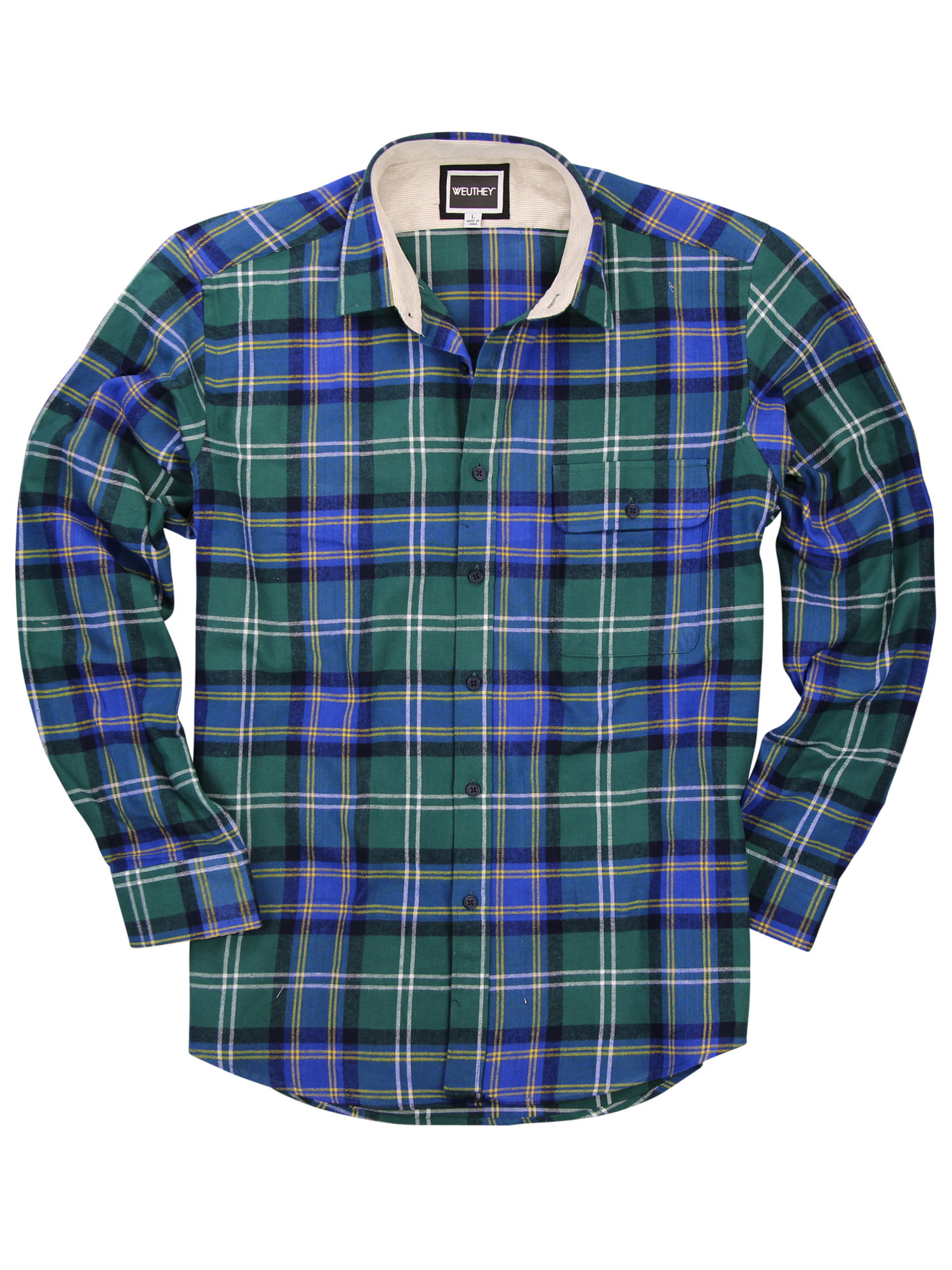 Men's Long Sleeve Button Down Flannel Shirt (Blue/Green, X-Large ...
