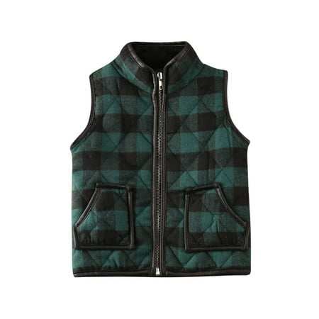 

Caitzr Children s Sleeveless Outwear Coat Daily Zipper Up Plaid Thick Vest Top with Pockets