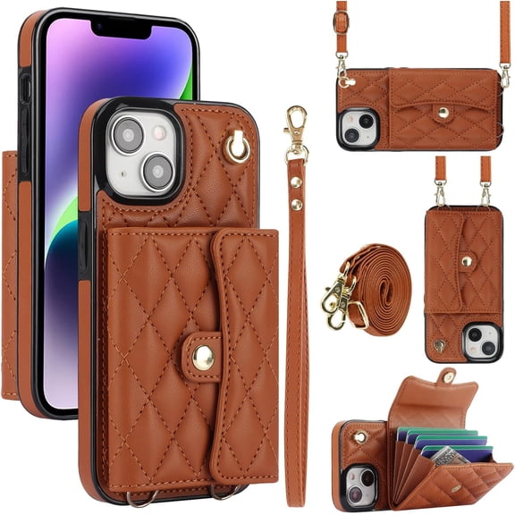 MYKOMI for iPhone 15 Pro Max (6.7 inches) Organ Wallet Case with Kickstand and 4 Card Slots RFID Blocking and Wrist Strap Crossbody Strap Lanyard PU Leather Fashion