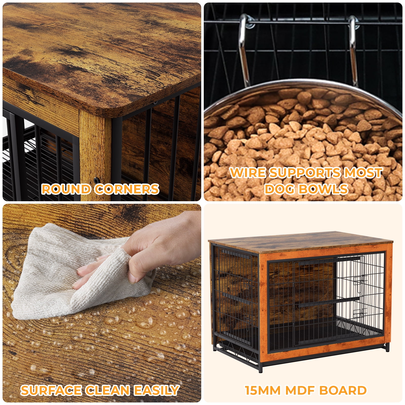 Arlopu Dog Crate Furinture, Side End Table Wooden Dog Cage with Double Doors Dog Kennel Indoor for Large/Medium/Small Dogs