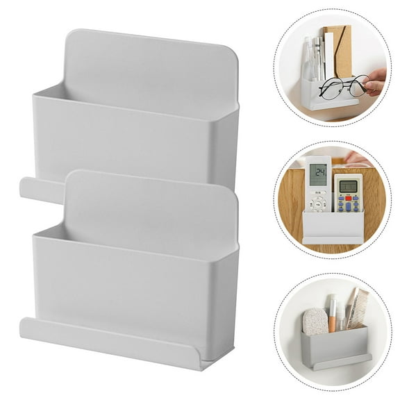 Soimiss Storage Rack Wall Mounted Remote Control Storage Box Light Grey 2Pcs