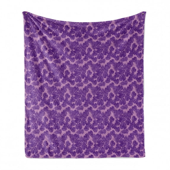 Jungle Foliage Soft Flannel Fleece Blanket, Repetitive Pattern of Abstract Colored Exotic Leaves Repetition in Violet, Cozy Plush for Indoor and Outdoor Use, 50" x 70", Pink Purple, by Ambesonne