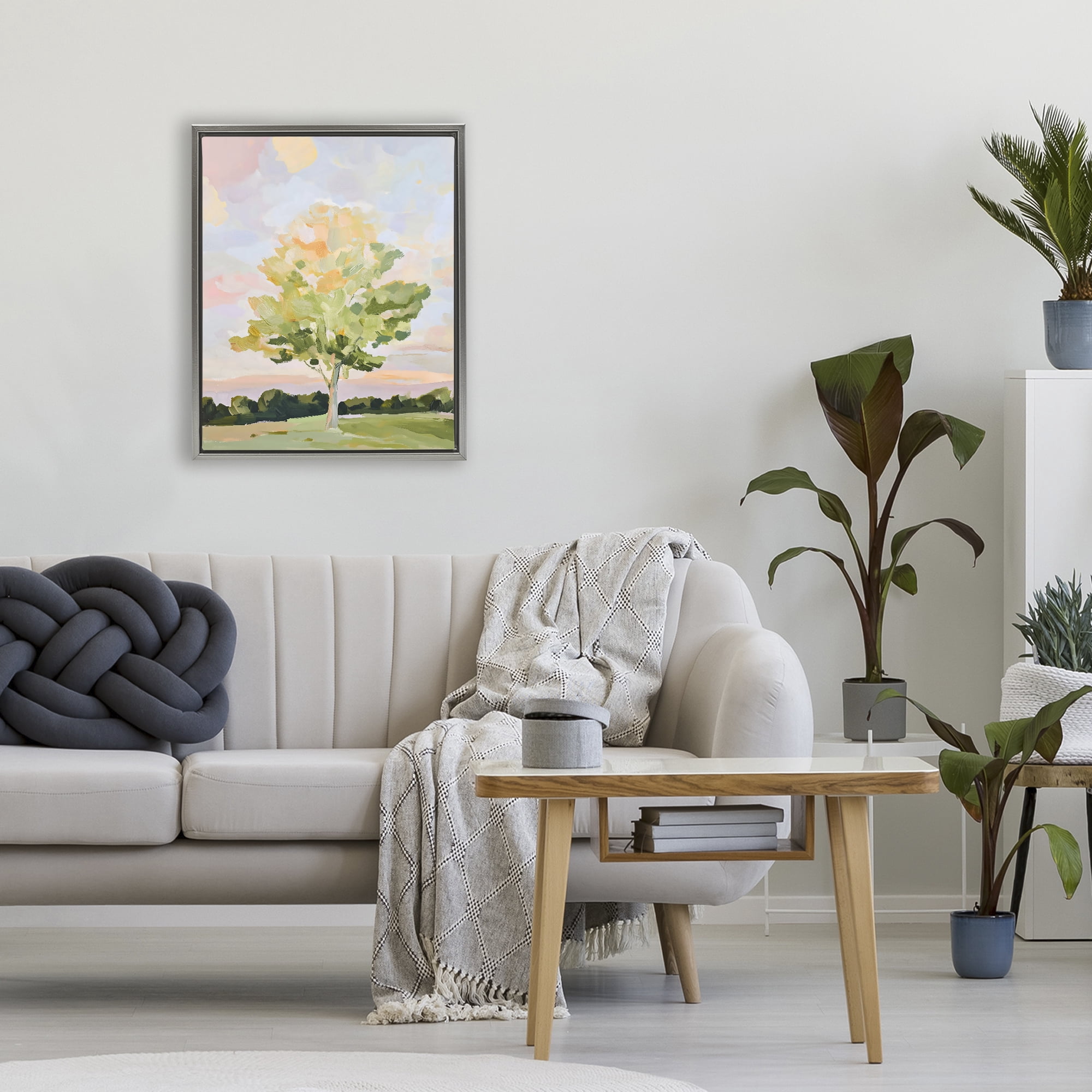 Stupell Industries Sunlit Tree Landscape Impression Gray Framed Floater Canvas Wall Art, design by The Prints Vibe