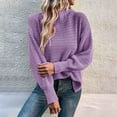 thumbnail image 2 of VISALY Turtleneck Sweatshirt Tunic Sweatshirt Turtleneck Oversized Sweaters Batwing Long Sleeve Pullover Loose Chunky Knit Jumper Lightweight Pullover Dressy Sweaters Solid Sweatshirt Purple Xxl, 2 of 4