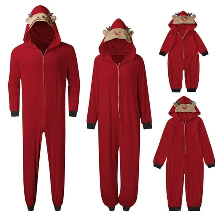 

Family Christmas Pajamas Pjs Matching Set Santa Elk Print Long Sleeve Zip Up Hooded Jumpsuit Couples Xmas Holiday Loungewear Outfits