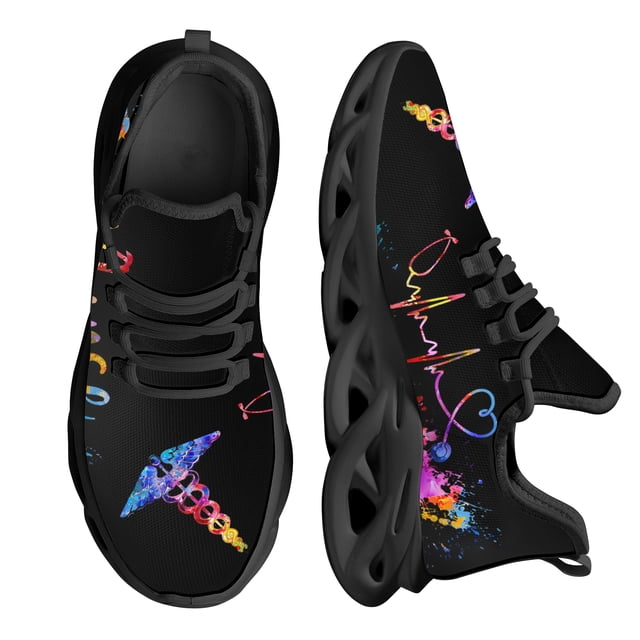 Zapatos de mujer con estampado de latidos de enfermera, zapatillas de suela blanda para correr y caminar