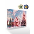 thumbnail image 2 of Merry Christmas Canvas Print Wall Art Framed Canvas Art Wall Decor Pink House Candy Cane Snow Christmas Tree Pictures Painting Morden Artwork for Living Room Bedroom, Ready to Hang - 16"x20", 2 of 6