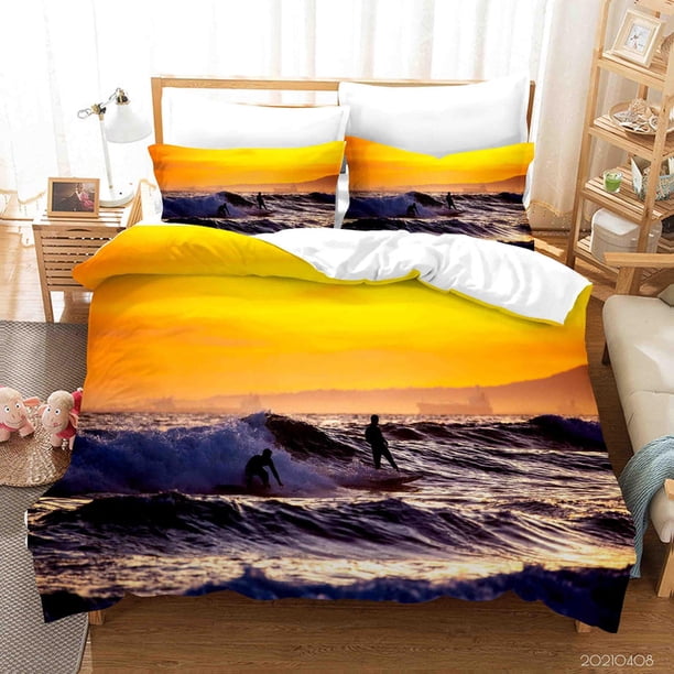 3D Sunset Sky Sea Surfing Quilt Cover Set Ropa de Cama Funda Nórdica Fundas de Almohada