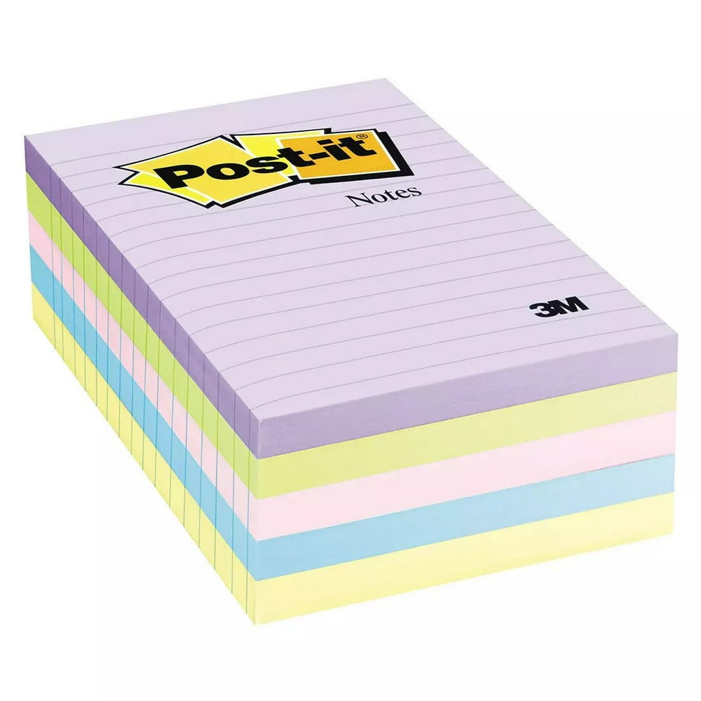 Product of Postit 4" x 6" Notes 5 Pk. 100 Ct. Pastel Sticky Notes