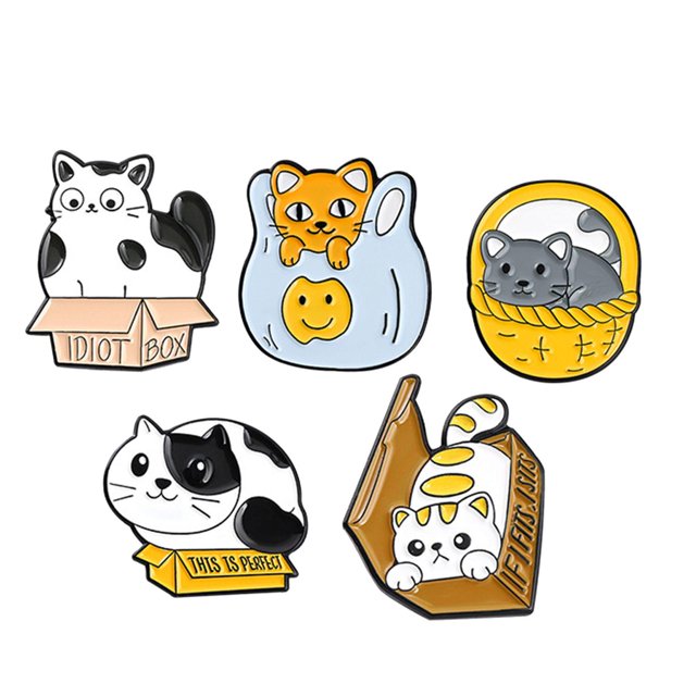 5x Broches de gato lindo de dibujos animados Zulema Broches de aleación Joyas decorativas para ropa