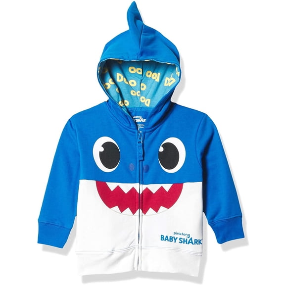 Pinkfong Boys Baby Zip Up Big Face Hoodie-Daddy Shark Blue Toddler Sizes 2t-5t