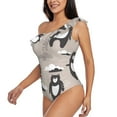 thumbnail image 3 of Picia Cartoon Bear Brown Pattern Women's One Piece Swimsuits,One Shoulder Swimwear Asymmetric ,Ruffle Monokinis Bathing Suits,High Waisted Flattering Bathing Suits-XX-Large, 3 of 8