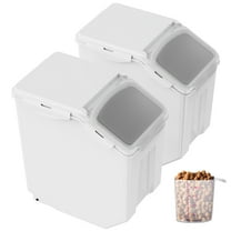 KFFKFF Food Storage Container, Pair of 15L Bins with Measuring Cups, Connectable Wheels and Secure Lid, Duo Set for Dog Pet Food, PP Constructed Kitchen Rice Cereal Flour Container