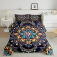 thumbnail image 3 of Manfei Orange Blue Damask Queen Comforter Set for Adult, Bohemian Flower Floral Bedding Sets, Hippie Mandala Style Reversible Bedding Comforter Set, Lightweight Room Decor, 3-Piece, 3 of 9