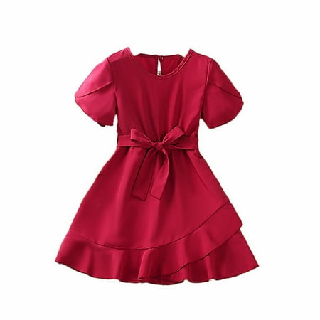 

Pedort Floral Dress For Girls Toddler Girls Dress Kids Short Sleeve Casual Cotton Basic Tunic Shirt Playwear Dresses Red 120
