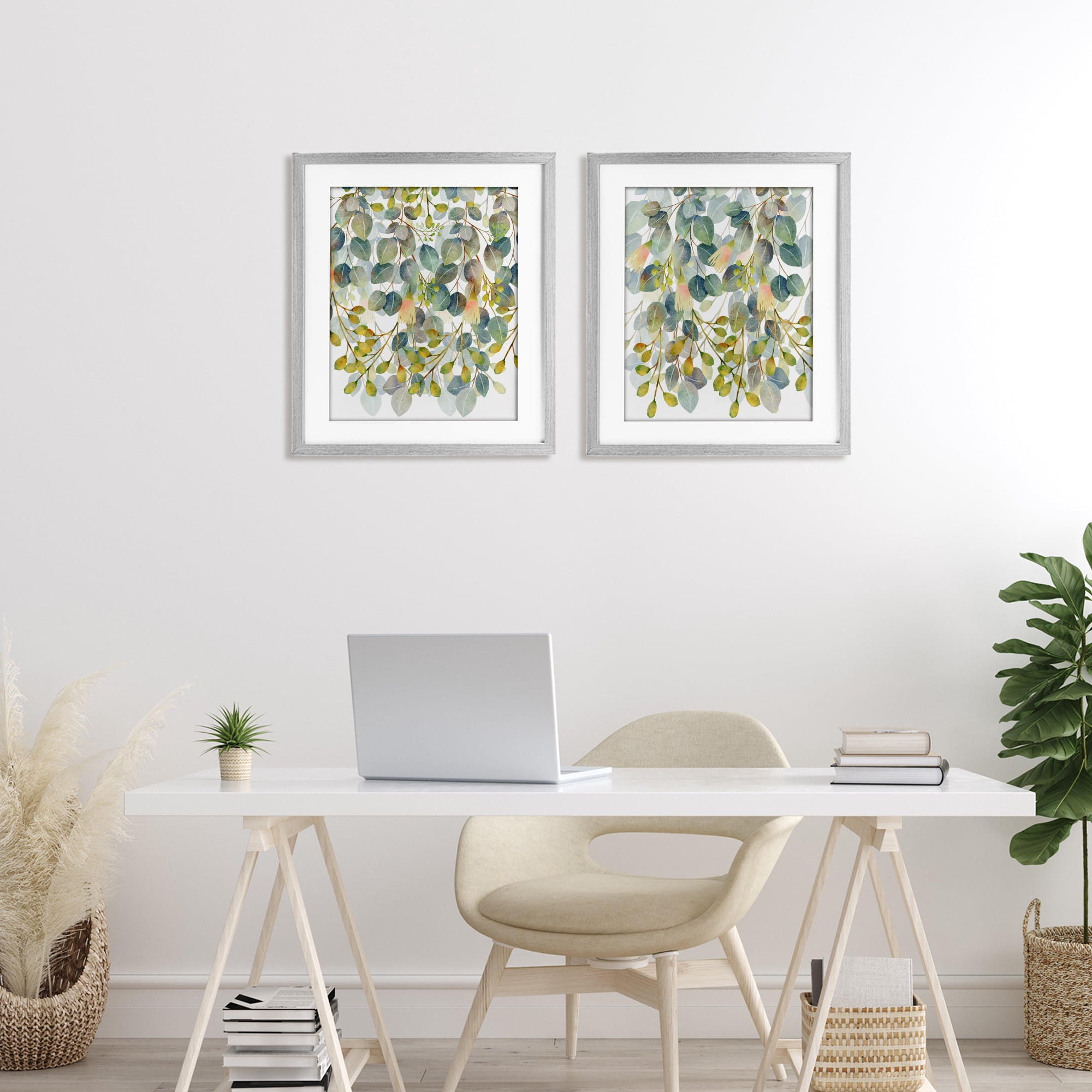 Stupell Industries Layered Ivy Hanging Botanicals 2 Piece Gray Framed Print Under Glass Set, design by Marcus Prime
