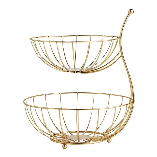 Toystoory Soporte de cesta de frutas de 2 niveles, estante de almacenamiento de alambre de acero desmontable para verduras Organizadores de utensilios de cocina Oro
