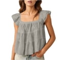 thumbnail image 2 of Crop Tops for Women Summer Cap Sleeve Square Neck Ruffle Layered Loose Lightweight Beach Vacation Tank Tops, 2 of 6