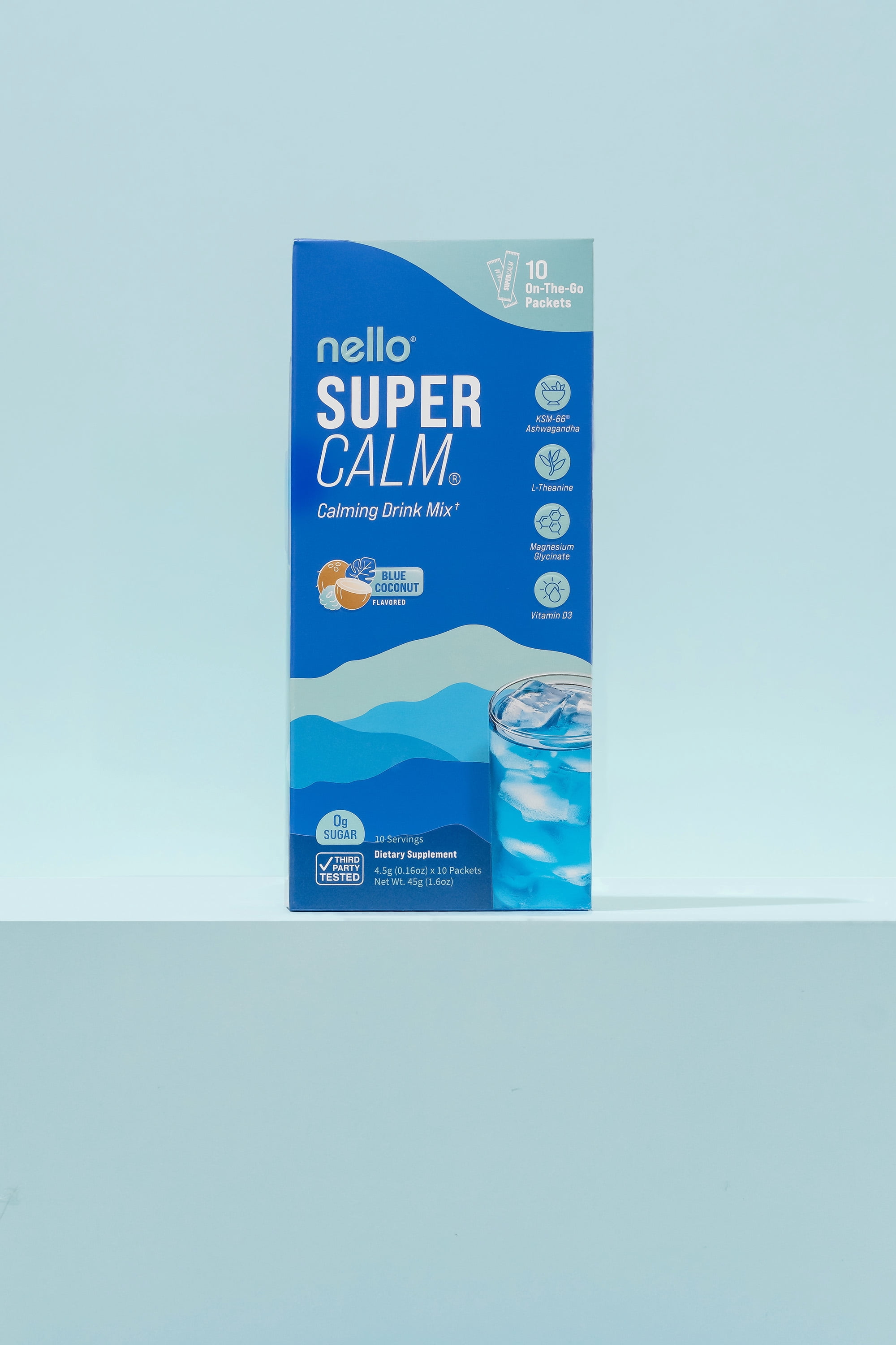 Nello Supercalm Calming Drink Mix Packets, Blue Coconut, 1.5 oz, 10 Count