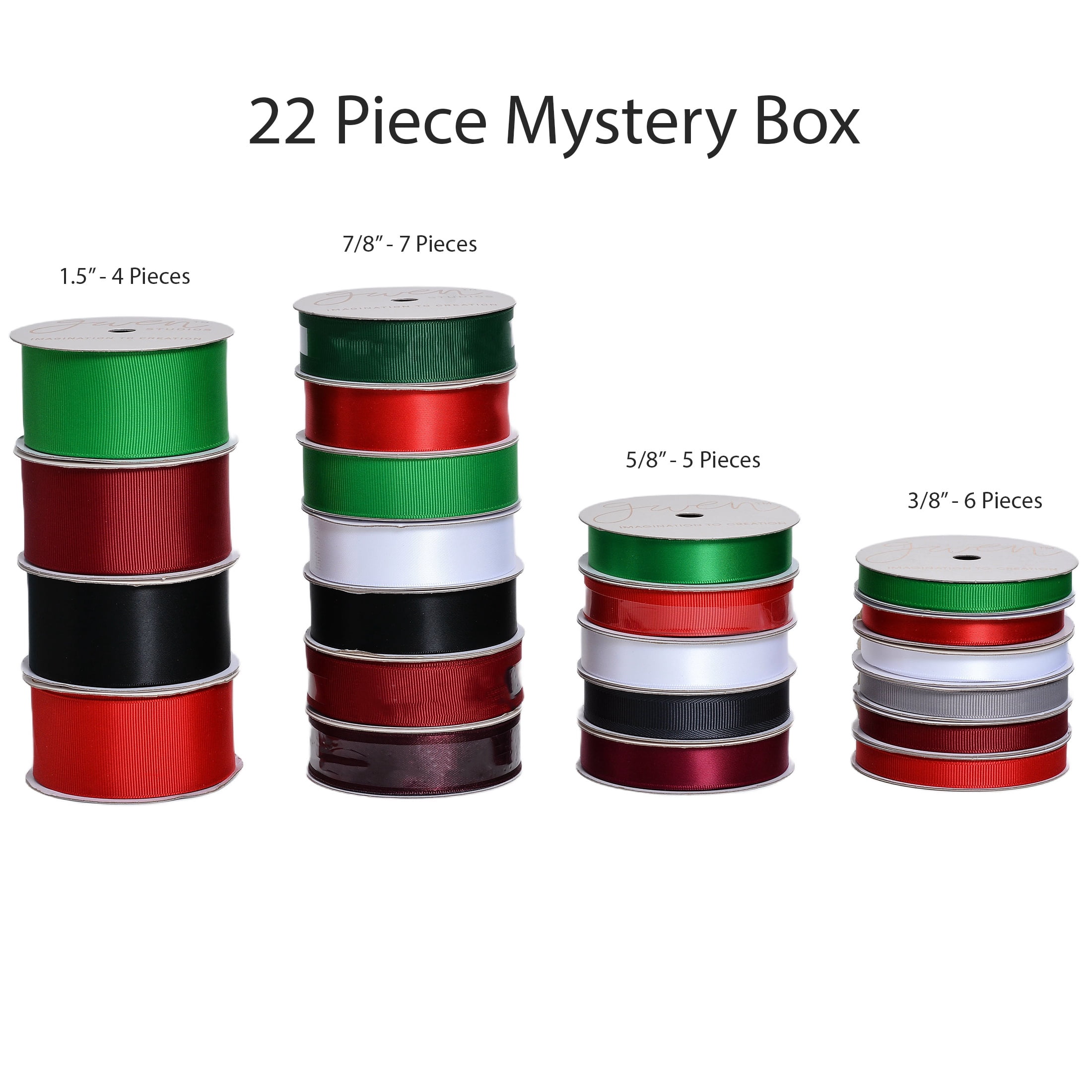 Gwen Studios Festive Palette, Mystery Ribbon Box, 22 Roll, 154 Yards, for Crafting and Gift Wrapping