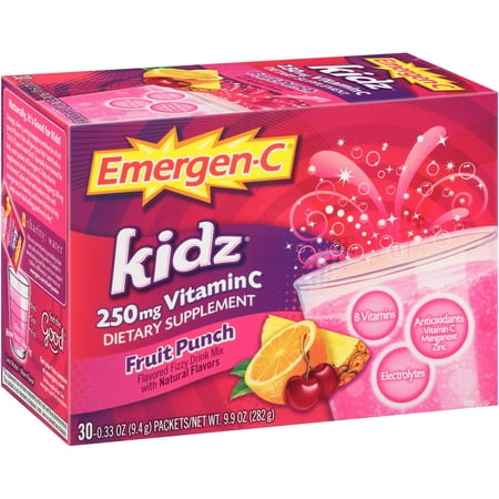 Emergen-C kidz (30 count fruit punch flavor) dietary supplement fizzy drink mix with 250mg vitamin c 0.33 ounce packets
