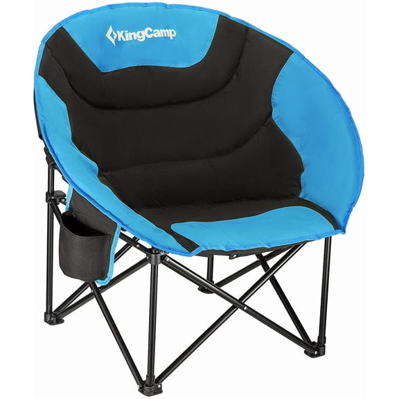 KingCamp Oversized Camping Chair, Fully Padded Moon Round Saucer Chairs Outdoor Chair with Cup Holder for Adults, Blue