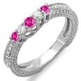 thumbnail image 1 of 0.45 Carat (ctw) 10k White Gold Round Pink Sapphire And White Diamond Ladies Anniversary Wedding Band Guard Enhancer Rin, 1 of 1