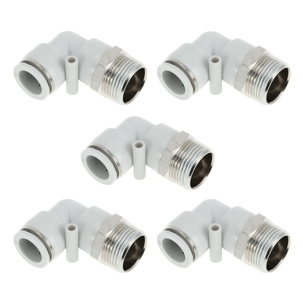 Conectores de aire de empuje únicos Bargains 5/8" 90 grados unión rápida de línea de aire plástico cobre niquelado 3/4"NPT 5 piezas tono blanco plateado