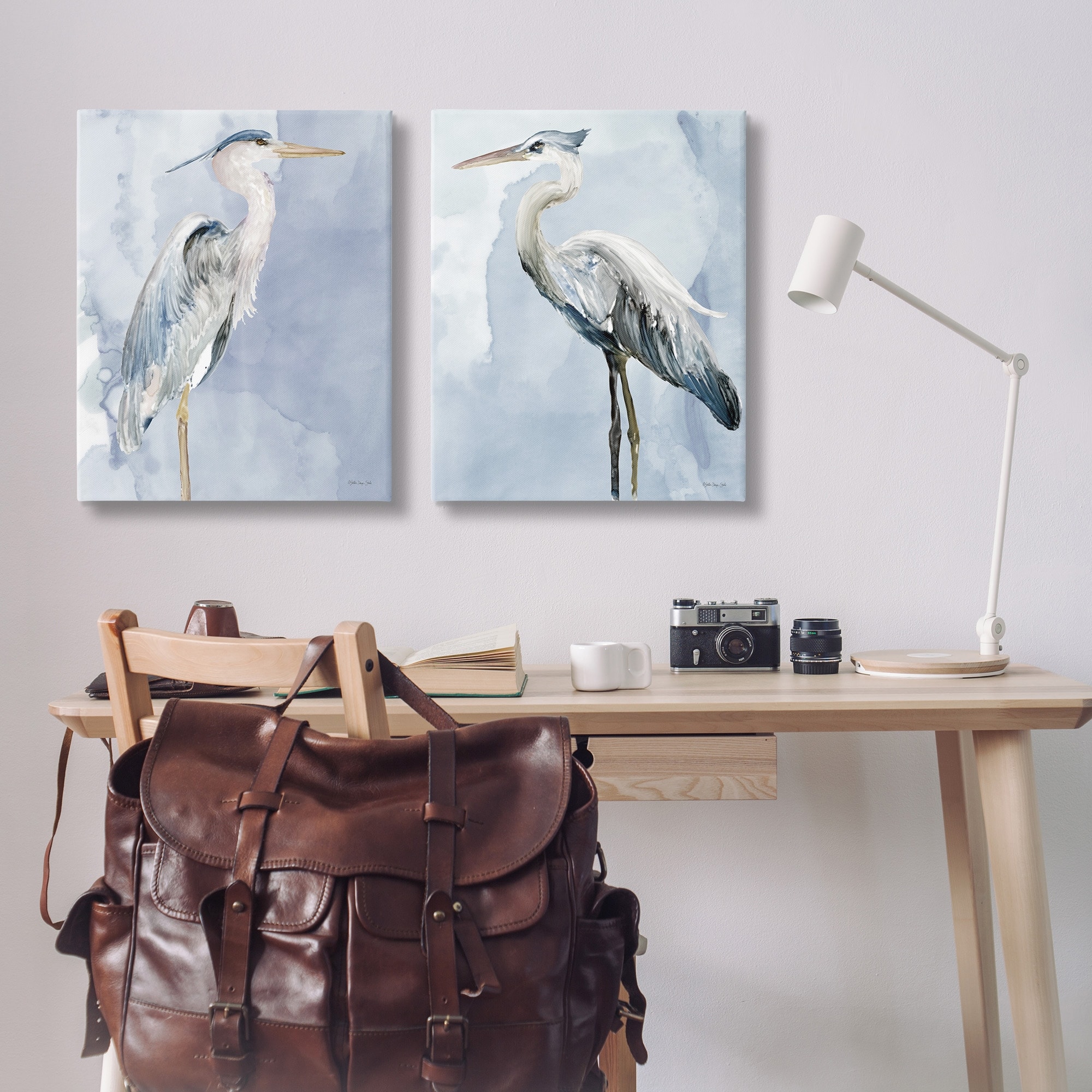 Stupell Industries Heron Birds Standing Blue Sky Watercolor Painting Gallery-Wrapped Canvas Print Wall Art Set of 2, 24x30, by Stellar Design Studio